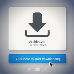 Poster - Media, downloads and archive zip for digital or internet content and webpage attachment of information research. File storage, delivery or online archives with pointer or cursor or technology to save