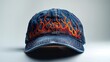 cap with fire embroidery on a white background. Generative AI