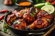 Tandoori Chicken with a crispy exterior and aromatic spices, close-up food photography, delicious and tempting