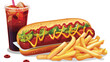 Delicious hot dog with soda and french fries vector