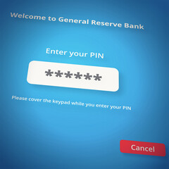 Poster - Banking login, password and pin for transaction on website, ecommerce and fintech for online personal finance. Cyber security, data and confidential information and secret code for digital platform