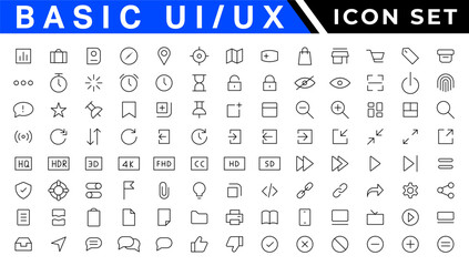 Basic ui ux icon set. Set icon of user interface. Vector illustration. editable stroke