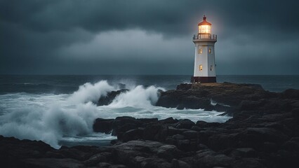 Wall Mural - lighthouse on the coast A lighthouse in a stormy landscape, 