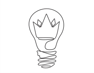 Aufkleber - Continuous one line drawing of Light bulb with crown inside.
