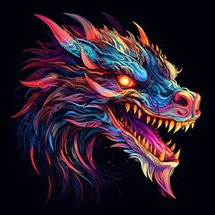 Naklejka na meble Colorful neon dragon head on a dark background, artistic digital concept