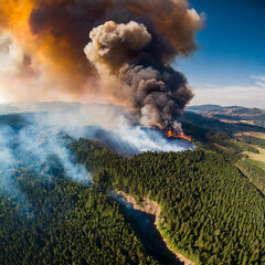 Forest fire aerial view