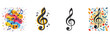 Music note, melody, sound clipart vector illustration set