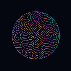 Poster - Neon holographic circle with warped and glitched texture of lines.