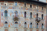 Fototapeta Paryż - Painted traditional palaces in Trento, Trentino Alto Adige, Italy