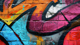 Fototapeta  - Bright graffiti on brick wall. Close up abstract background