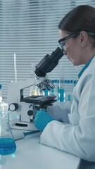 Poster - A medical pharmacist formulates and develops new forms of drug production. In the laboratory, a geneticist performs genetic screening to detect hereditary diseases and genetic differences.