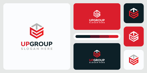 Poster - Vector logo design in the shape of an arrow and the initial letter G in a geometric hexagon shape with a modern, simple, clean and abstract style.