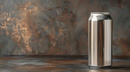 Poster - Empty silver soda can mockup on abstract background, beverage packaging template with copy space
