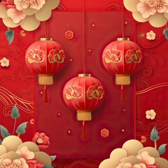 Wall Mural - App background, Illustration style, red theme, Chinese New Year