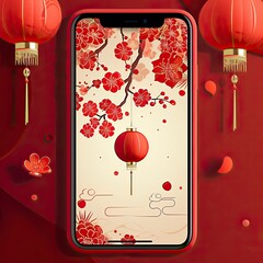 Wall Mural - App background, Illustration style, red theme, Chinese New Year