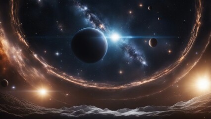 Wall Mural - planet in space   outer space with many different stars, planets and cloud formations and a black hole_