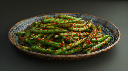 Wall Mural - Spicy garlic green beans on decorative plate