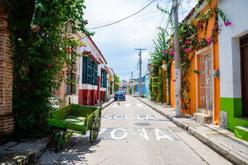 Sticker - colorful street of cartagena de indias old town, colombia