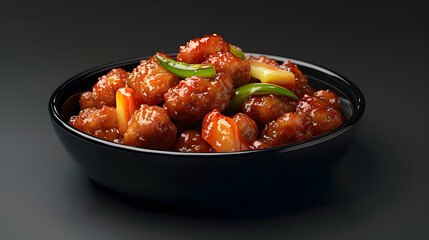 Wall Mural - Sweet and sour chicken in black bowl