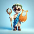 Greek person in national costume in a static pose and black glasses. Colorful Cartoon Cute 3D character.