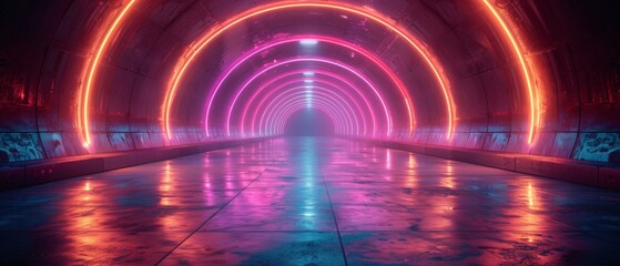 Aufkleber - Taking a futuristic sci-fi journey through empty space using neon purple and blue glowing light strips in cyberpunk colors