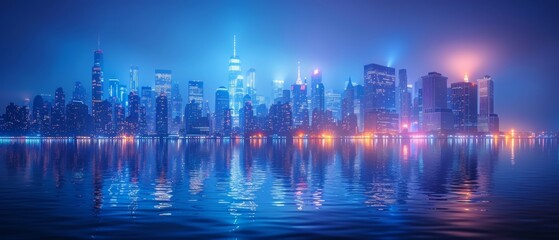 Aufkleber - Neon blue city light background