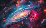Fototapeta Do przedpokoju - Colorful space galaxy in space realistic photography generative ai photo.
