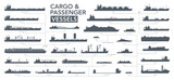Fototapeta Pokój dzieciecy - Cargo and passenger vessels icon set. Cargo and passenger ships silhouette on white. Vector illustration