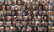 © Loks - collage of European senior men smiling, collage of portrait, grid of 60 cheerful faces, group photo