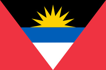 Wall Mural - Close-up of red, black blue and white national flag of Caribbean country of Antigua and Barbuda with sun. Illustration made March 2nd, 2024, Zurich, Switzerland.