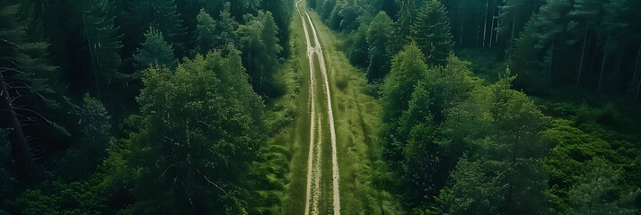 Poster - front view of a dirt road in the middle of a forest 