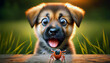 Adorable German Shepherd puppy looking down with big shocked eyes at a ugly tick
