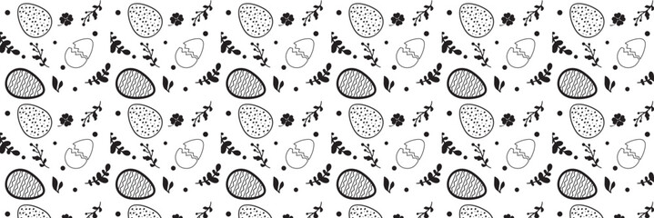 Poster - Easter eggs horizontal seamless pattern. Easter seamless border. Easter decoration with easter eggs. Hand drawn easter bunnies background,  Vector illustration. EPS 10