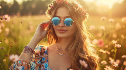 Sticker - A young woman wearing sunglasses outdoors.