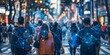 AI technology analyzes faces in busy city street for security measures. Concept Facial Recognition, Urban Surveillance, AI Security, Street Monitoring, Privacy Concerns
