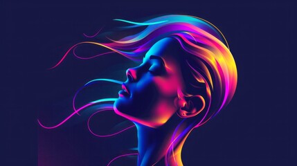 Wall Mural - Vibrant Woman in Glowing Vector Art