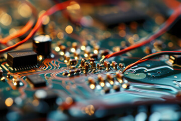 Poster - A circuit board with wires and chips