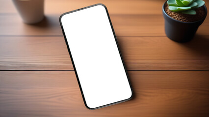 Poster - Mobile phone screen mockup on wood desk