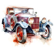 Vintage Car. Watercolor Illustration showing an old car.
