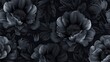 Dark seamless pattern with black flowers and leaves. Peonies, wildflowers, poppies