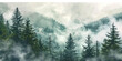 spruce forest foggy fir forest watercolor landscape