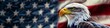 american eagle side view portrait banner with american flag in background