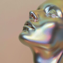 Wall Mural - Cyber beautiful woman from liquid holographic metal chromatic neon aberration.