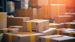 © Login - Stacks of cardboard boxes. A large warehouse with lots of goods. Logistics and cargo delivery. Illustration for advertising, marketing or presentation.