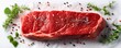 Raw meat beef steak on light luxury stone table, top view food banner. Generative Ai.