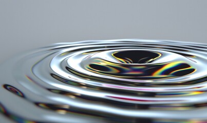 Wall Mural - Circles from drops on the surface of liquid metal with a chromatic effect.