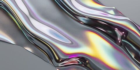 Wall Mural - Liquid chromatic metal. Silver wave. Wave of liquid metal.