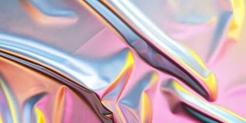 Wall Mural - Liquid Chromatic Holographic Texture, Wrinkled Foil Background. 