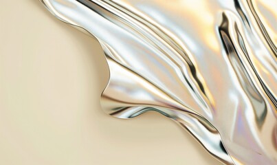 Wall Mural - Beige minimalistic background. Gold, mother-of-pearl fabric. Waves of shiny smooth fabric.