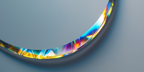 Wall Mural - Prismatic, Chromatic, Holographic, Aesthetic, Neon. Glass rainbow spiral arc with dispersion effect, crystal iridescent composition, abstract shape with holographic gradient. 